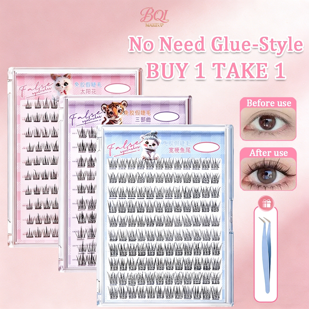 Buy 1 Take 1 Bulu Mata Palsu 100-120 Cluster False Eyelashes Self-Adhesive Softer Lashes Glue-Free 10-12mm 免胶假睫毛