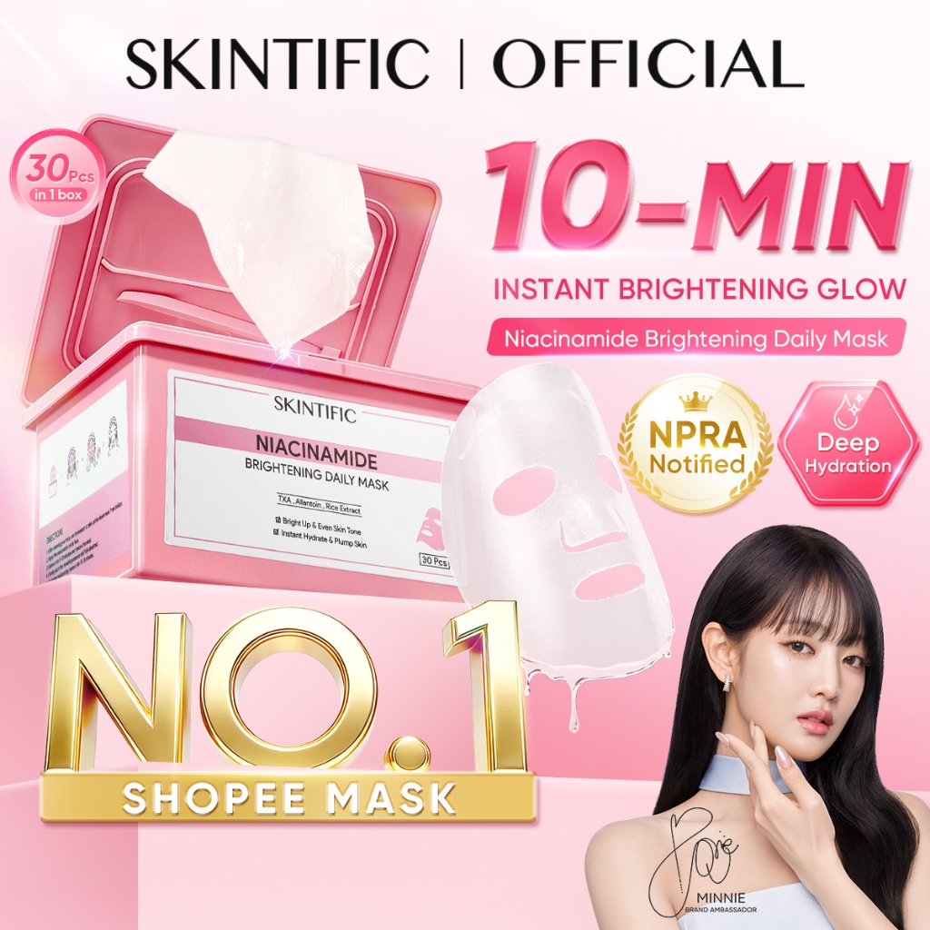 [TOP SELLER]SKINTIFIC Niacinamide Brightening Mask Face Daily Mask Centella 10-minute daily brightening sheet mask 30pcs
