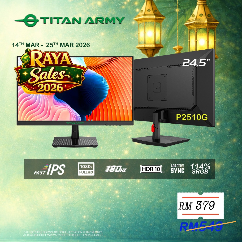 TITAN ARMY 25” FAST IPS FHD 180Hz 1ms 114%sRGB HDR10 Adaptive Sync Gaming Monitor (P2510G)