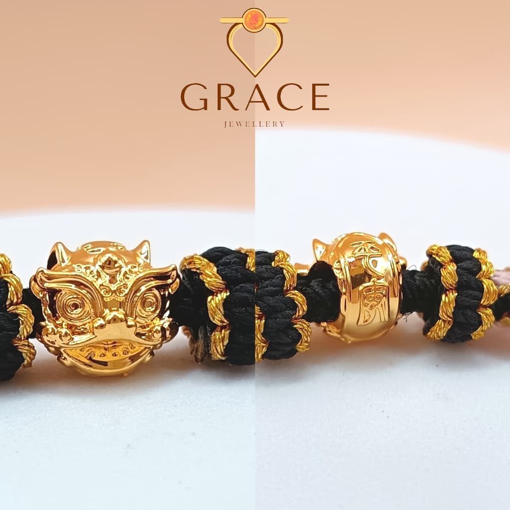 Grace Jewellery GRC000459 Gold 916 0.19gm Bead Lion Head/Emas 916 Kepala Singa/黄金916全金舞狮头手串
