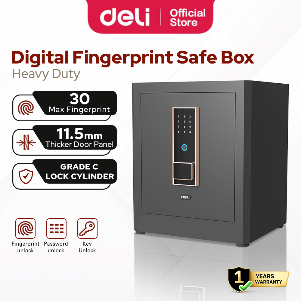 Deli Fingerprint Safe Box Heavy Duty Anti-Theft Safety Security Money Peti Besi Office 保险箱