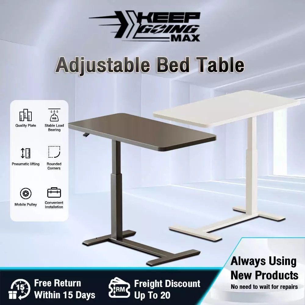 Solid woodPneumatic Bed Table Adjustable Foldable Side Table Pure Movable LiftingTable氣動升降桌