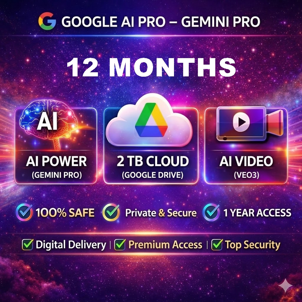 🔥LOWEST PRICE & STABLE🔥 Gemini Pro Google AI Pro 12 Months Own Gmail 5 TB Drive Private Cloud Veo3 1 Year