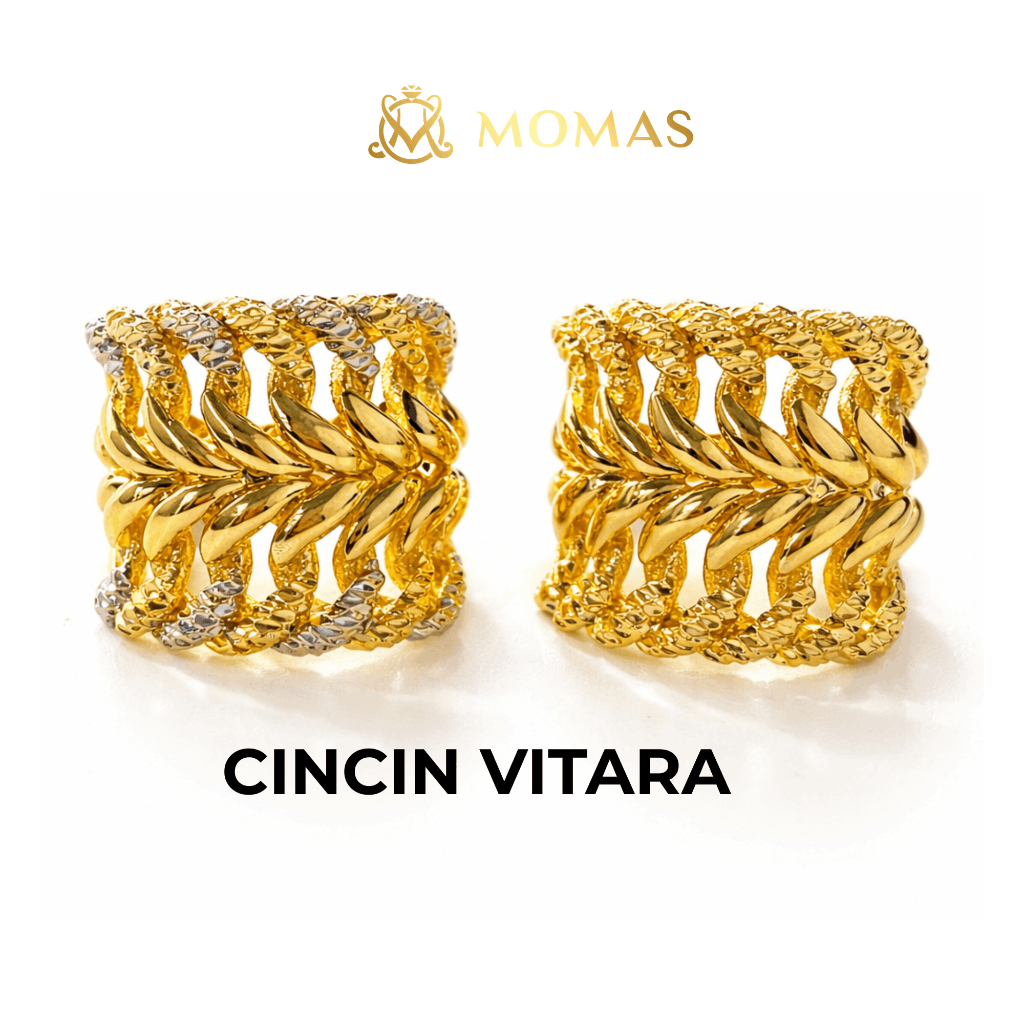 MOMAS CINCIN VITARA 5D Emas 916 Original Cincin Emas 916 Bajet Cincin Fesyen Emas 916 Tulen Cincin Fesyen Emas 916
