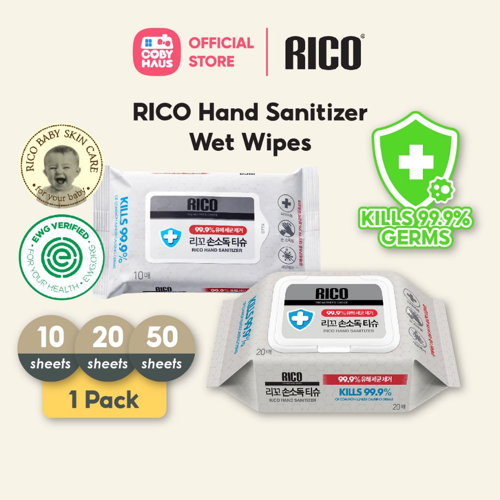 RICO Korea Hand Sanitizer Wet Wipes Wet Tissue Tisu Basah Tebal Baby Wipes 10s / 20s / 50s 湿纸巾