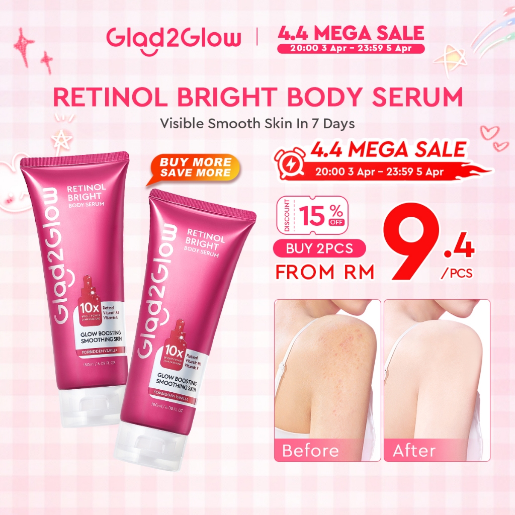 【NEW LAUNCH】Glad2Glow Retinol Bright Body Serum Lightweight Texture Vitamin B5 Hydration Firmer & Smoother Skin
