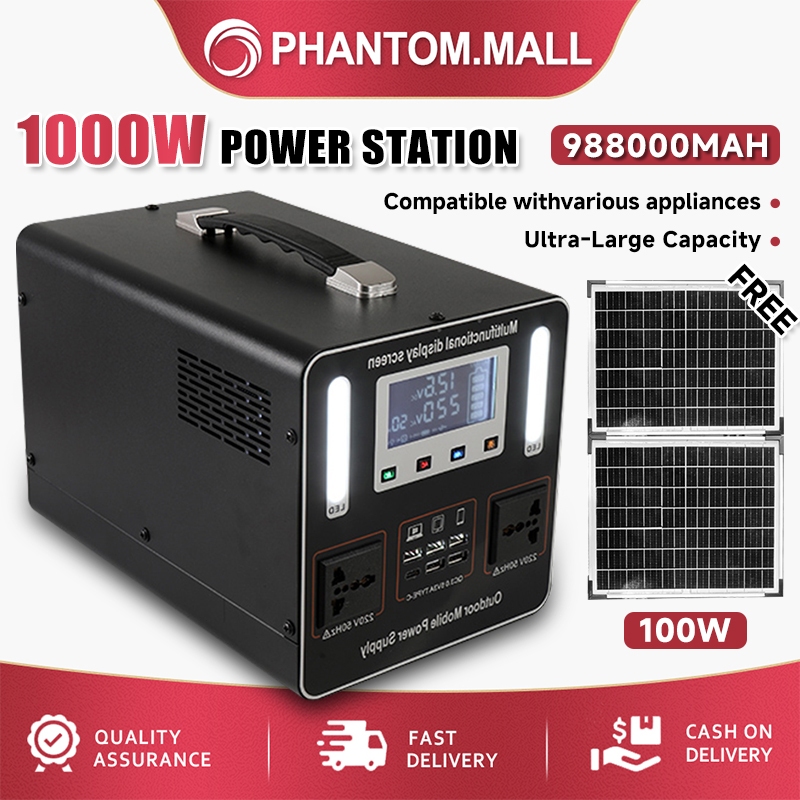 1000W Portable Power Station 988000mAh Large Capacity Power Station 220V Camping Power Supply solar generator