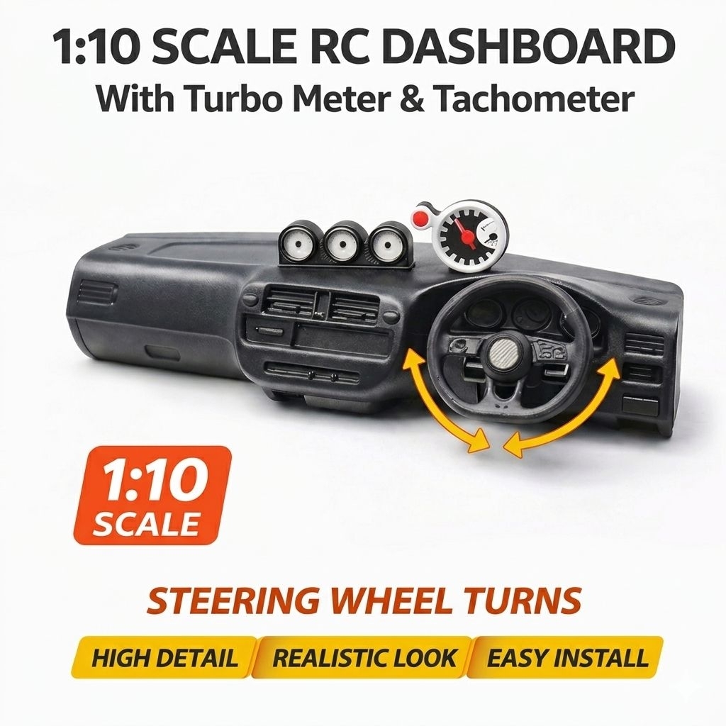 DMAX, DTX 1:10 RC Dashboard with Turbo Meter and Tachometer 1:10 Scale Realistic Dashboard