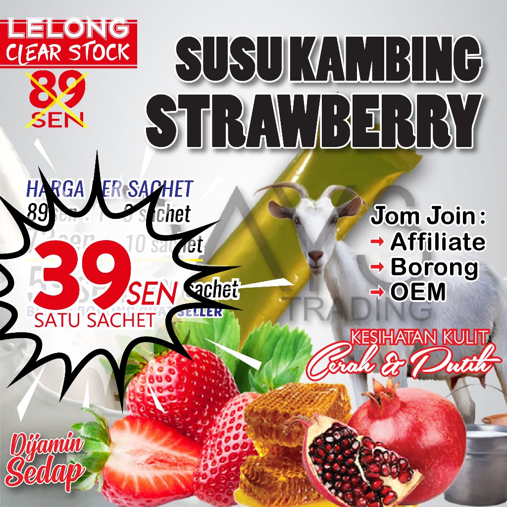 Clear Stock 39sen P3 SUSU KAMBING STRAWBERRY exp 07/26 Cerah Putih