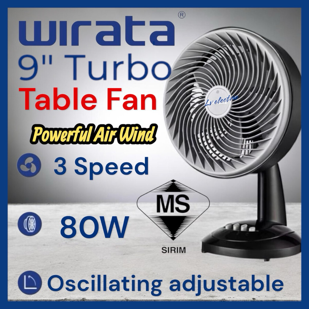 WIRATA 9” Turbo Table Fan Kipas Meja 9"TF-110 Jet Air Desk Fan / Kipas Meja Kecil Turbo angin Air Circulation Fan sirim