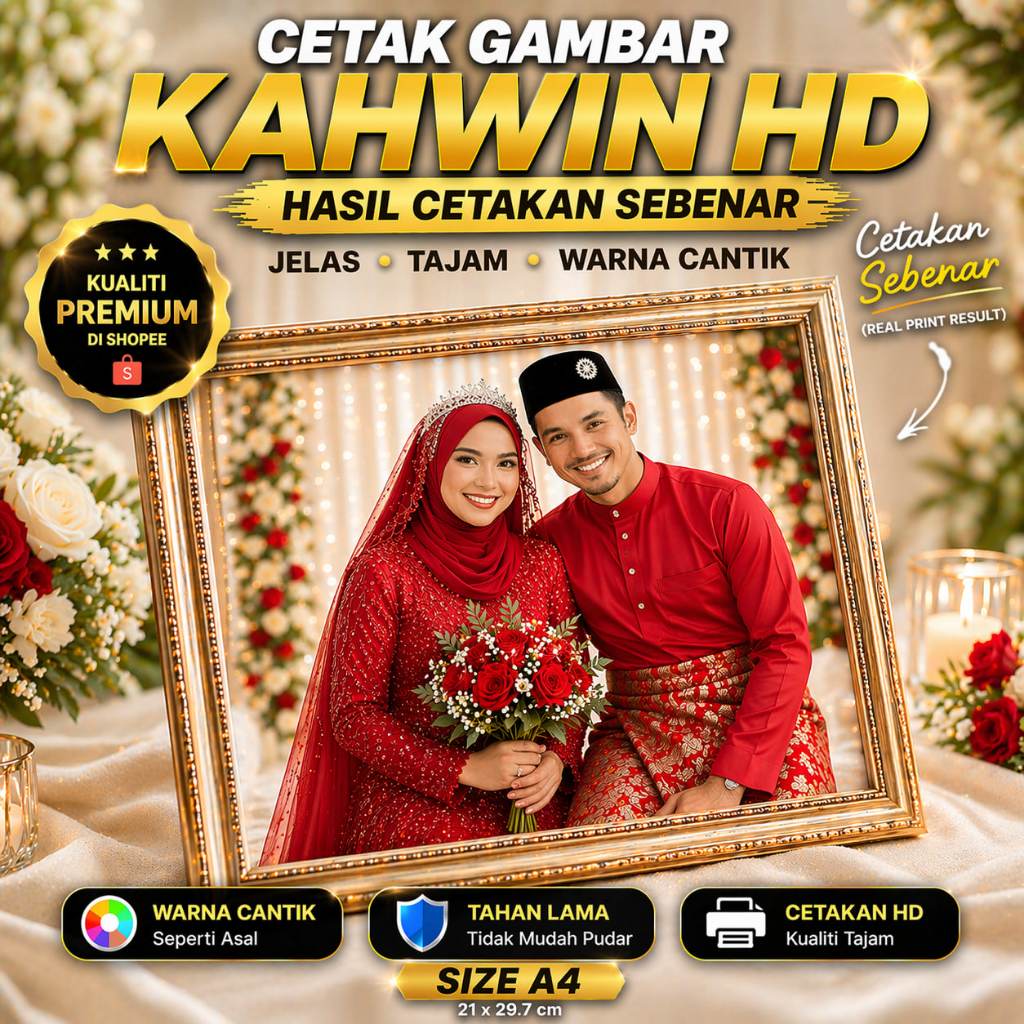 Cetak Gambar A4 HD | Kenangan Family & Wedding | Kualiti Cantik