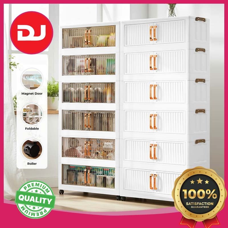 ?SHIPPING PROMO??DJ 2026?50-80cm Foldable 2-Door Storage Cabinet with Wheels Rak Kabinet LipatBeroda