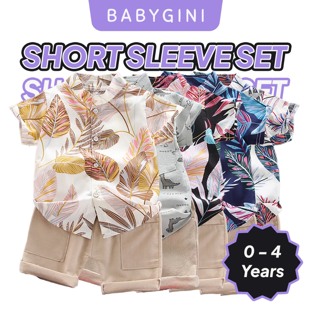 Budak Baju Kemeja Set 0-4 Years Lelaki Boy Short Sleeve Shirt Shorts Set Fashion Tropical Outfits