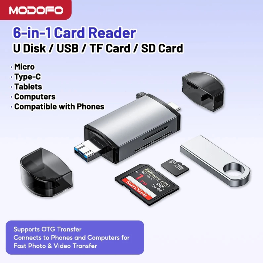 MODOFO USB-C 2-in-1 SD Card Reader for Digital Camera Adapter to iPhone Lightning Type-c Dual Connector Trail Camera