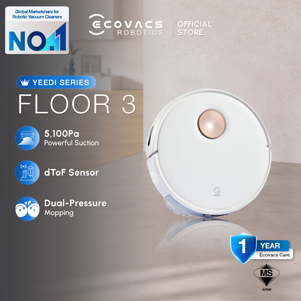 ECOVACS YEEDI Floor 3 Robot Vacuum Mop | 5,100 Pa Suction| Pressurized Mop | 3D TOF Navigation
