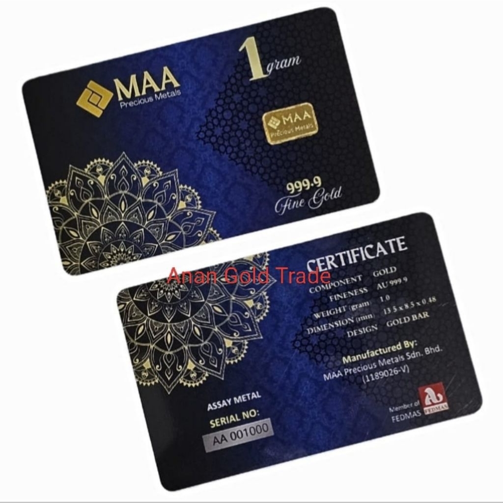 MAA Precious Metals 1g Gold Bar Blue Sapphire (New) (Au 999.9)