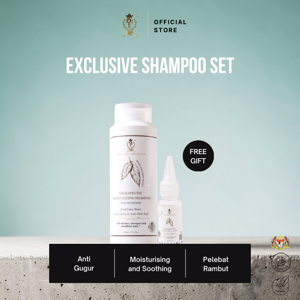 [HQ] K&K 100% HERBAL THERAPEUTIC MOISTURISING SHAMPOO 330ML & 20ML SERUM - LEBATKAN RAMBUT- BABY HAIR GROWTH