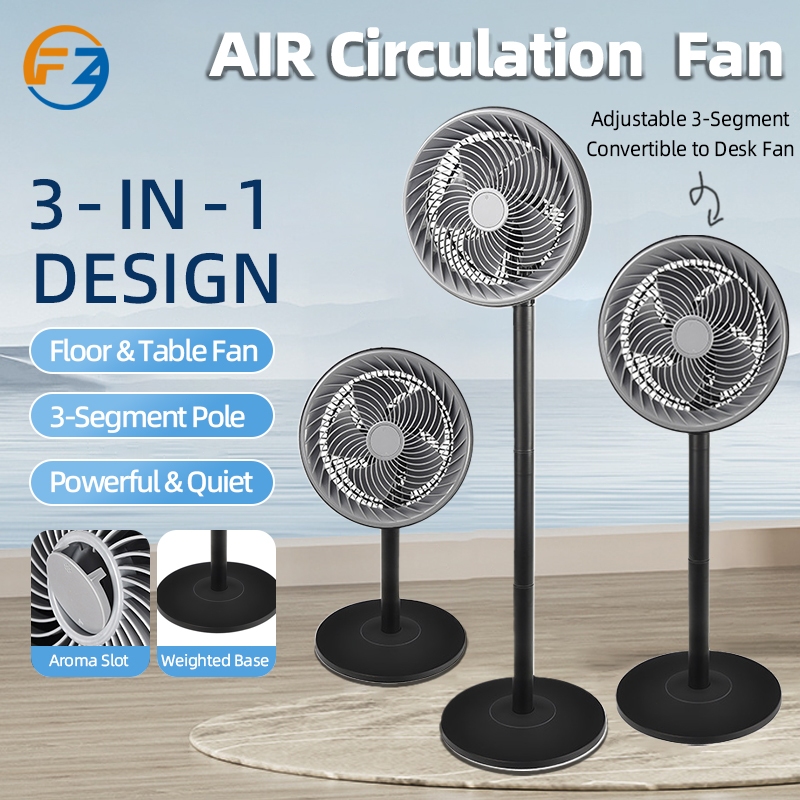 FZ Air Circulator Fan – 3-Level Adjustable Floor Fan Converts to Table Fan, Quiet Powerful Airflow