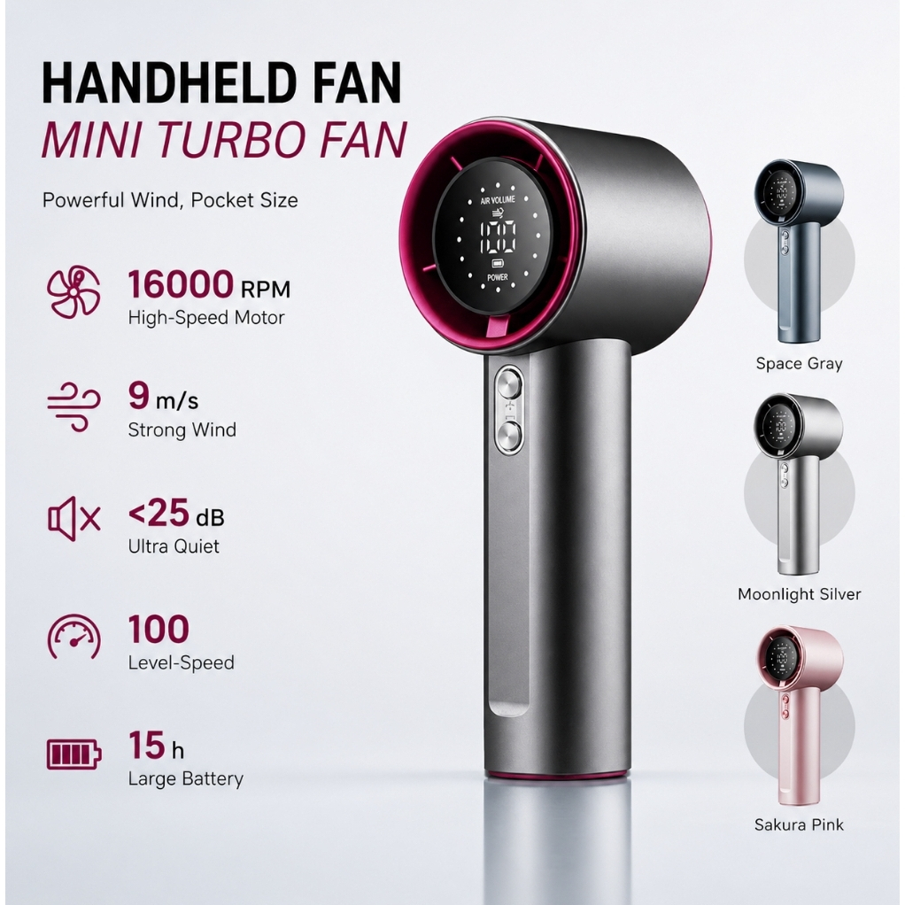 Handheld Fan Kipas Mini Bateri Tahan Lama Mini Fan Kipas Tangan Portable Fan Speeds 120 手持小风扇 Kipas