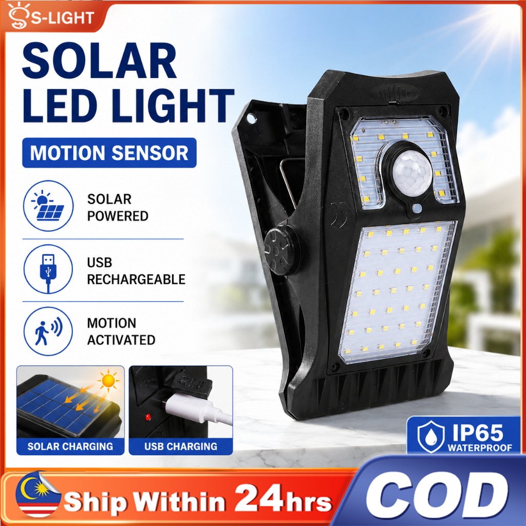 【Solar+USB Charging】Solar Clip Light Wall Light with Motion Sensor 3 Modes Lighting lampu solar outdoor waterproof