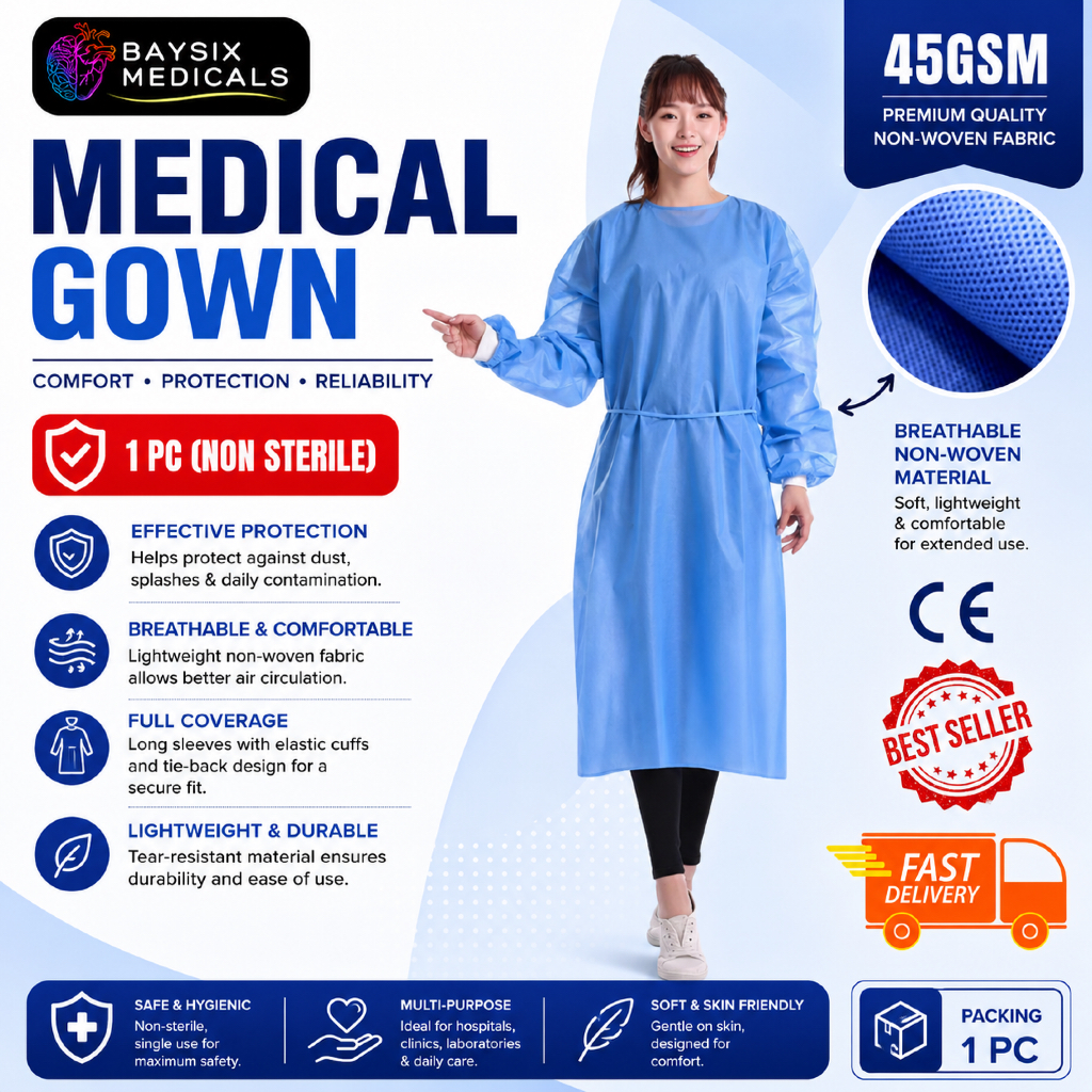 [Ready Stock] 43gsm Disposable SMS Hospital Non Woven Medical Surgical Scrub Suit Lab Coat Disposable Patient Gown