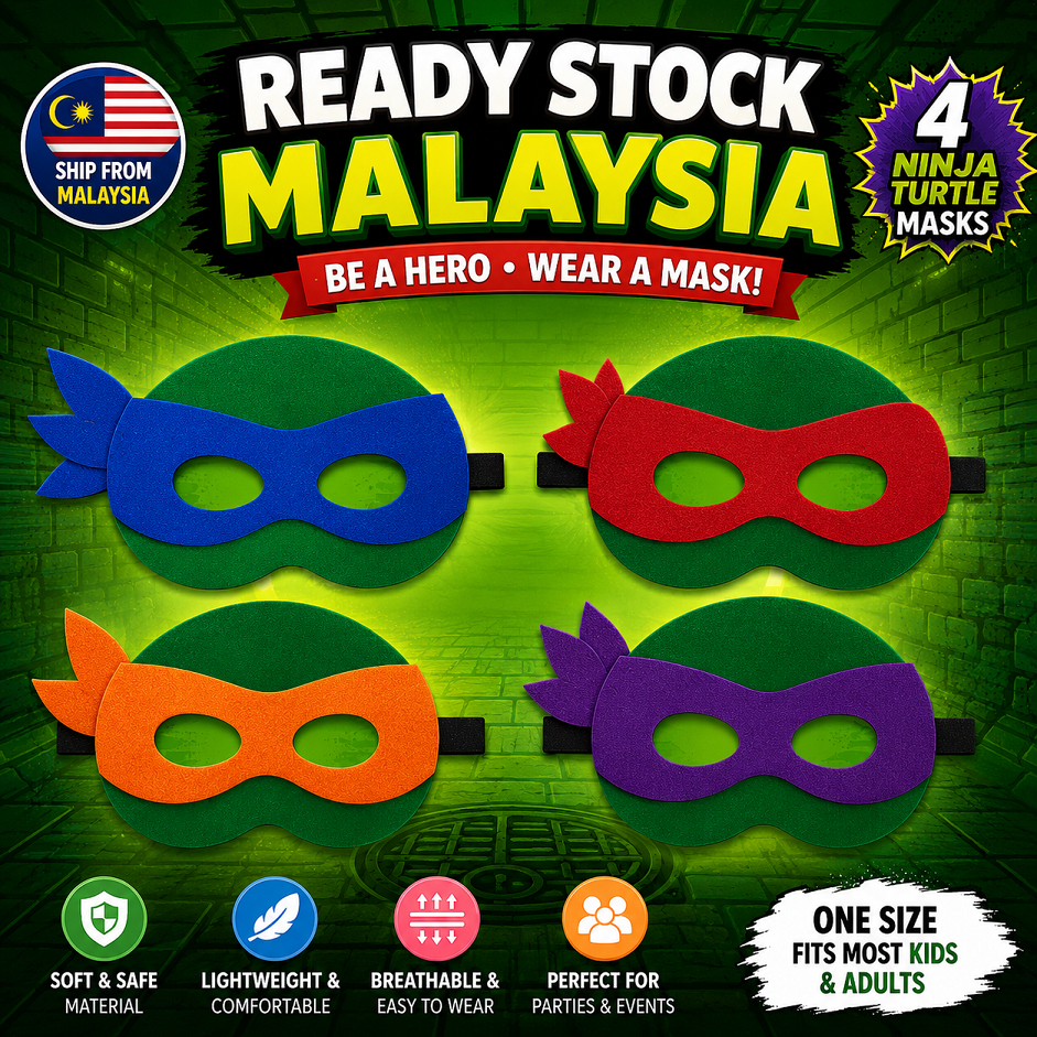 (Ready Stock) Ninja Turtle Felt Mask for Kids | TMNT Cosplay Party Accessory | Costume Halloween Gift Birthday Supplies