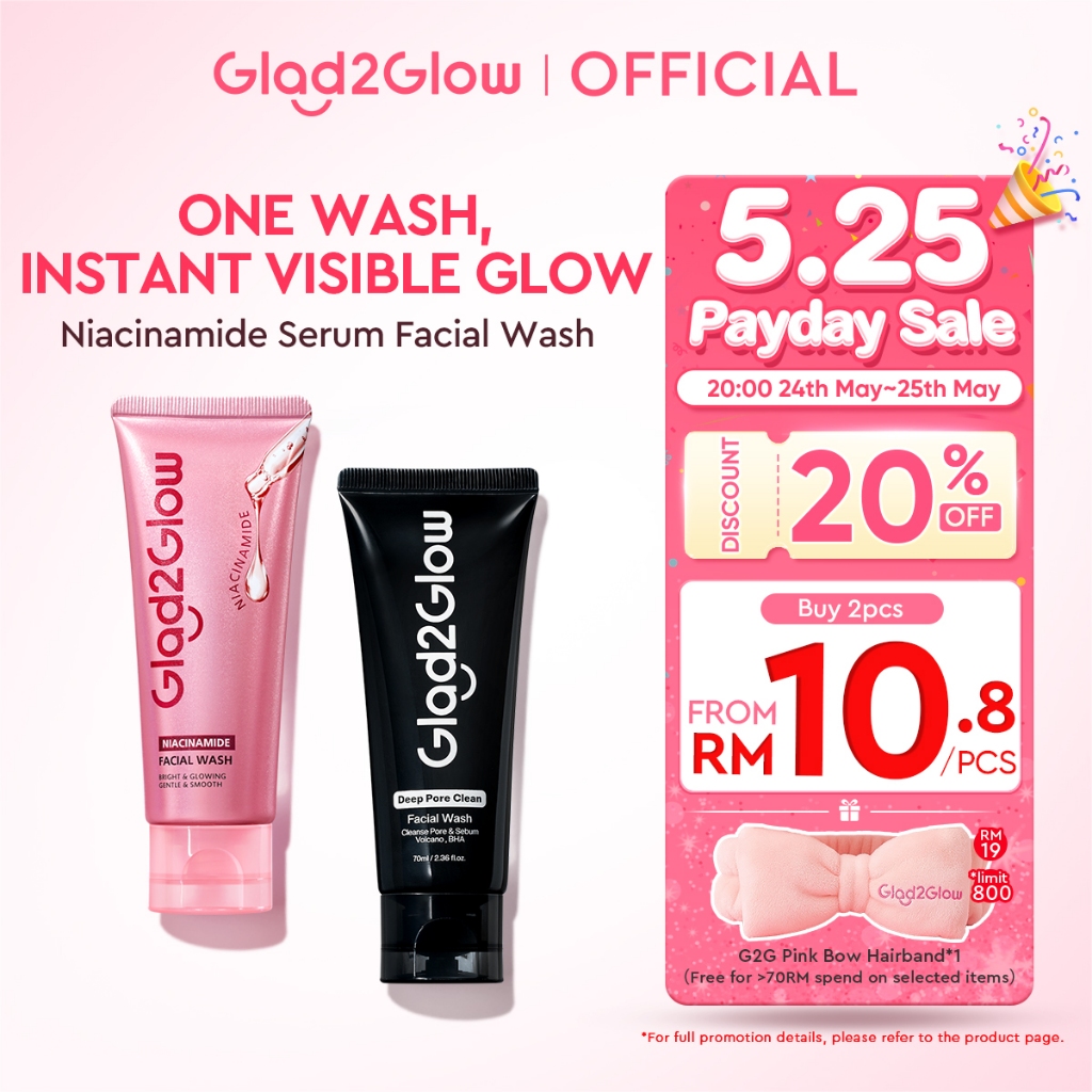 Glad2Glow Niacinamide Serum Facial Wash Cleanser Brightening Hydrating Glowing Face Wash Pencuci Muka