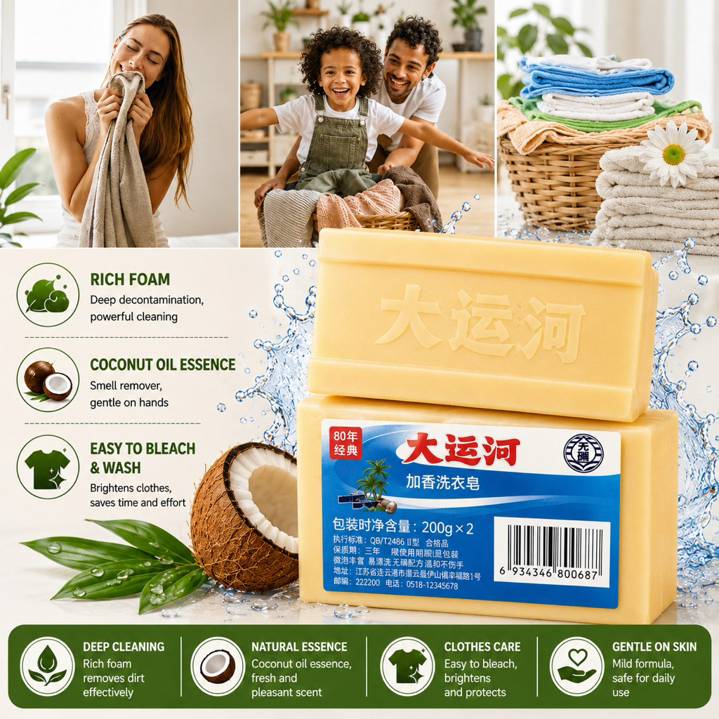 大运河肥皂Organic Soup Grand Canal Big river Soap laundry wash shoes 1Pcs 100% Original & Clean Anti-bacterial Anti-grease