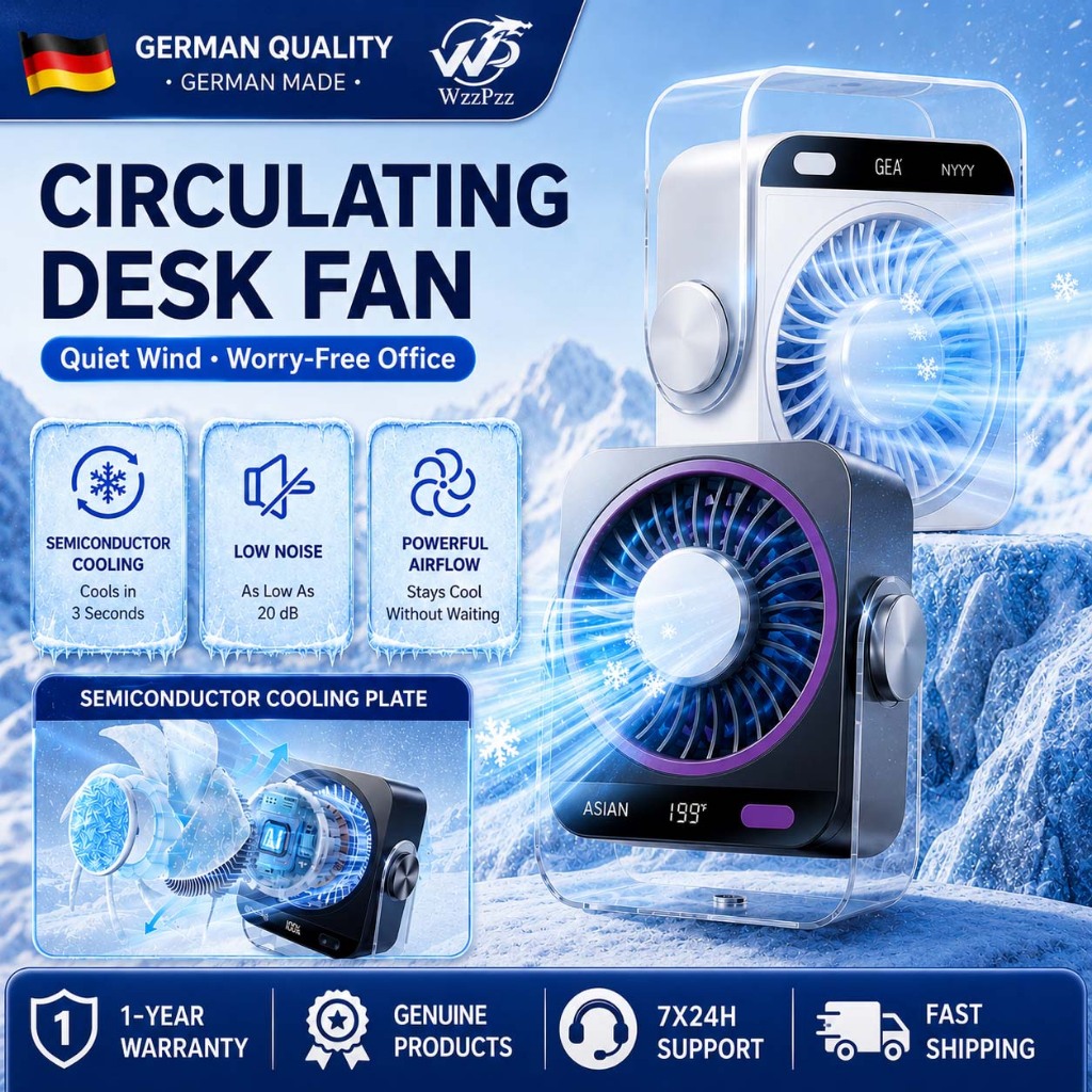 W WzzPzz Semiconductor Cool Table Fan 199-Speed Air Circulation Fan 360° Rotation Desk fan Germany New Turbo Technology