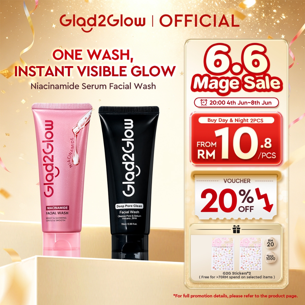 Glad2Glow Niacinamide Serum Facial Wash Cleanser Brightening Hydrating Glowing Face Wash Pencuci Muka