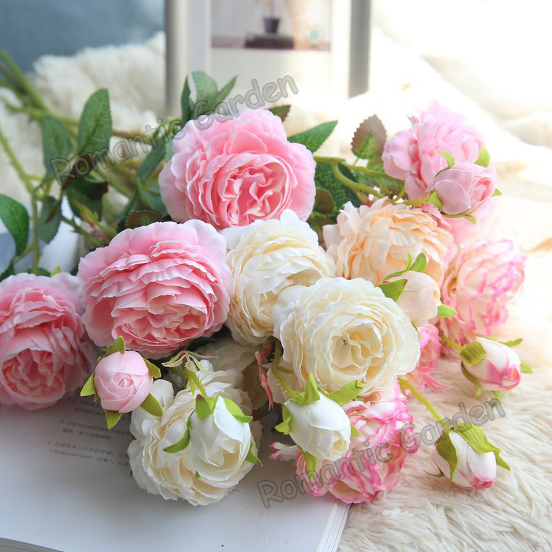 3 Heads Peony Bouquet Bunga Peony Artificial Silk Flower For Wedding Decor Bunga Kuntum Palsu