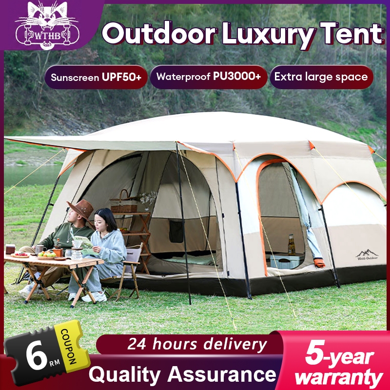 SPORT Khemah Camping Tent Waterproof Khemah unta 5-14 Persons Outdoor large Family Tent Double Layers Big Tent 2 rooms