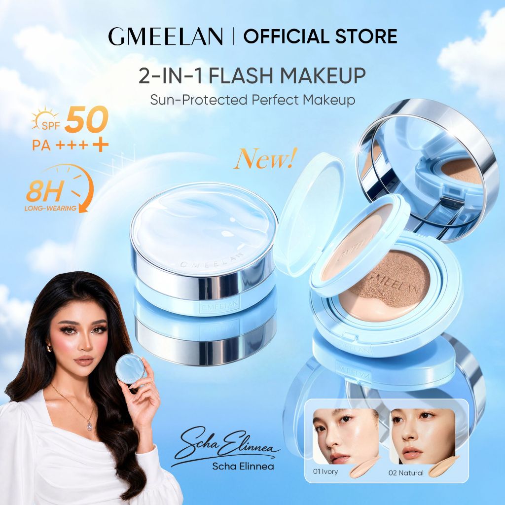 GMEELAN Sunscreen Cushion Foundation SPF50 PA++++ + Setting Spray Full Coverage Matte Long-Lasting Waterproof
