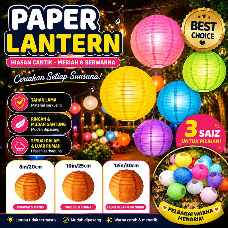 Hanging Paper Lantern 8/10/12 Inch Colorful Party Decor for Wedding Garden Festival