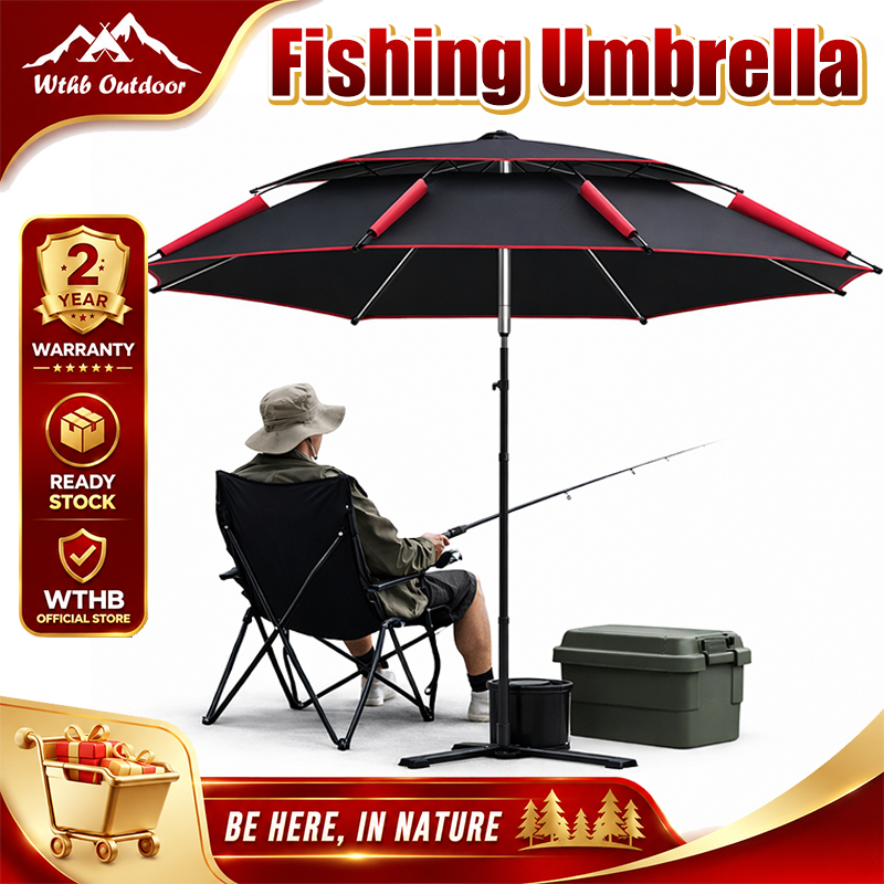 WTHB Fishing Umbrella Adjustable 2.6M Payung Mancing Big Fishing Beach Besar Portable 360° Camping Patio Umbrella