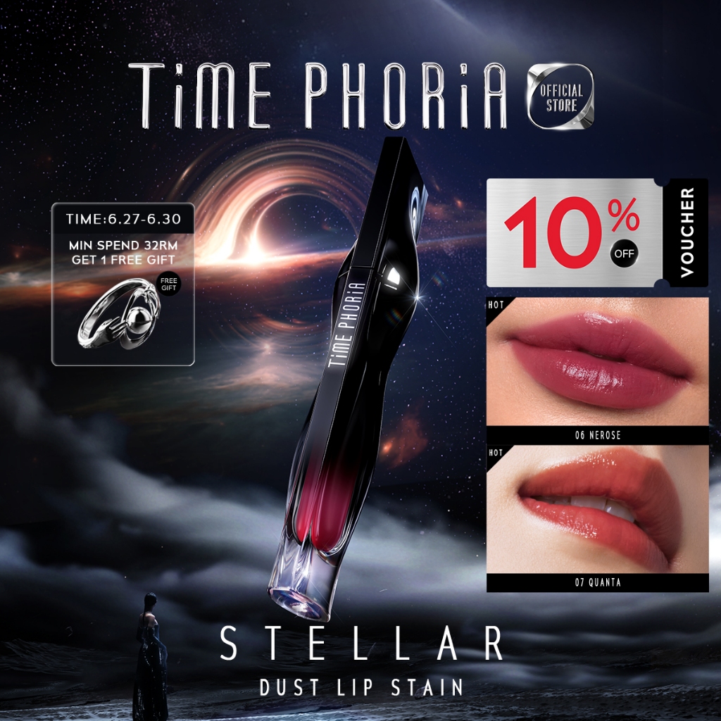 TIME PHORIA - Stellar Dust Lip Stain Lipmate Liptint Waterproof Highly Pigmented 12H Longlasting Non-Sticky