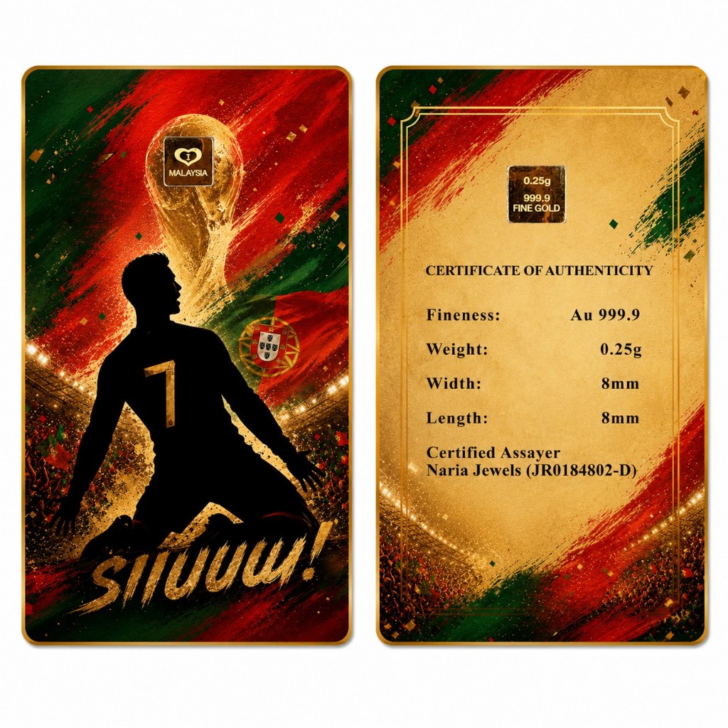 Naria 999.9/24K Gold Bar 0.25gm Portugal Design Football Series Gold Investment Pelaburan&hellip;