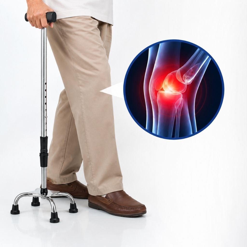 Tongkat 4 Kaki Aluminium Adjustable Anti Slip Warga Emas OKU Walking Cane Quad Cane