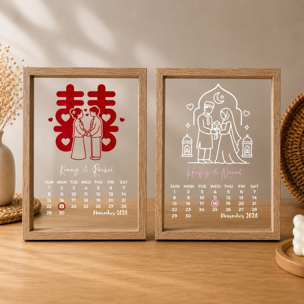 (Contact B4 order)Customize Frame Gift Malay Chinese Indian Wedding Gift Personalized Anniversary Wedding Calendar Frame