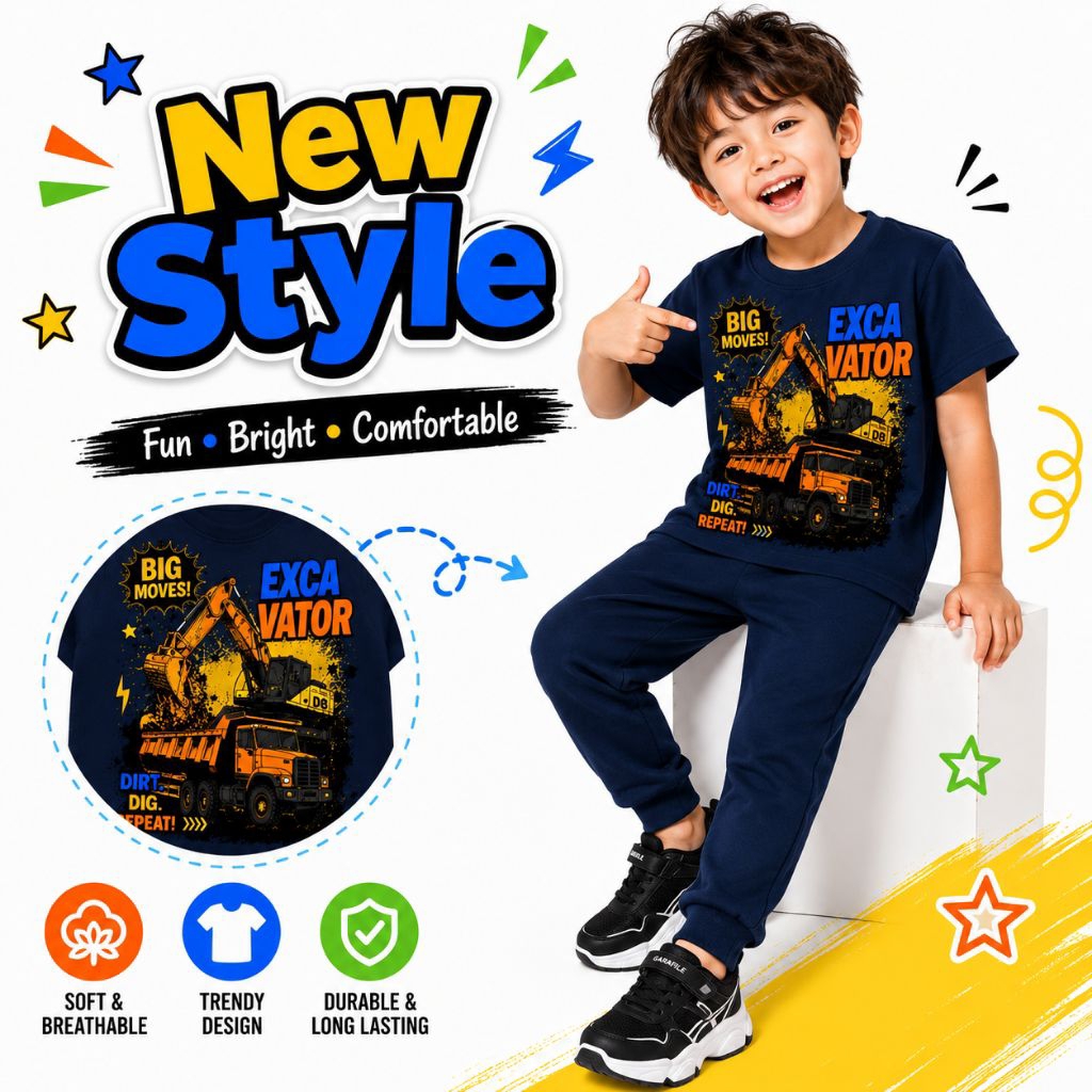 24hrs⚡ Full Cotton Baju Budak Lelaki Pyjamas Pajamas Roblox Dinosaur Superhero Truck 1-6 Tahun