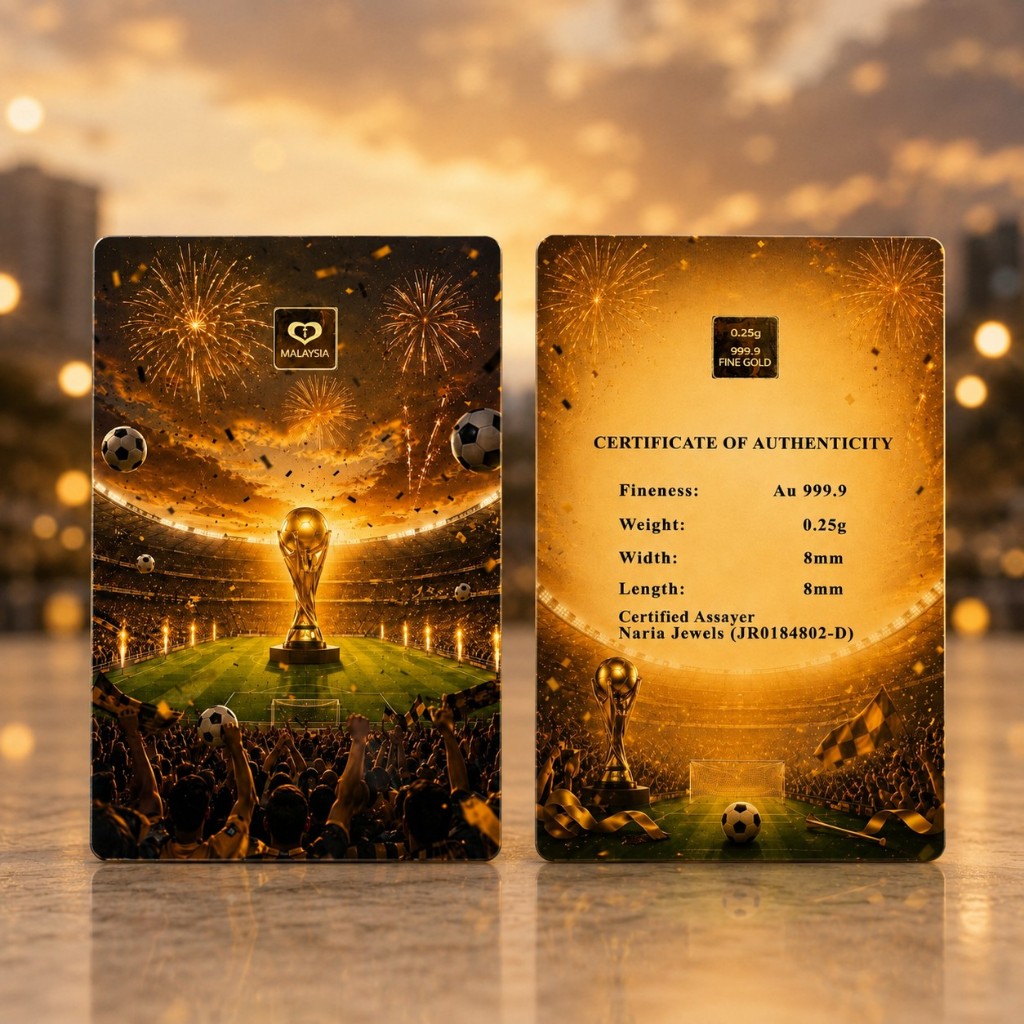 Naria 999.9/24K Gold Bar 0.25gm World Cup Football Design Pelaburan Emas Koleksi&hellip;