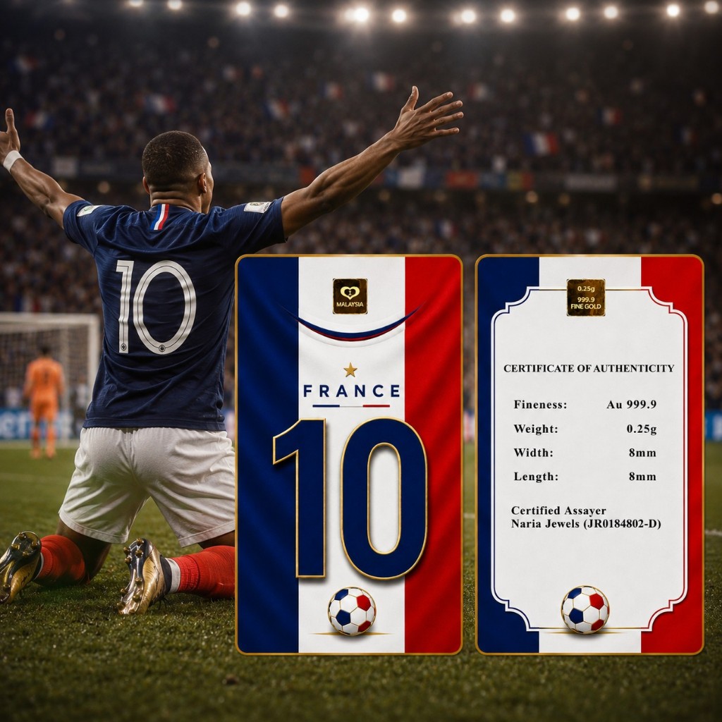 Naria 999.9/24K Gold Bar 0.25gm France 10 Design Football Series Gold Investment&hellip;