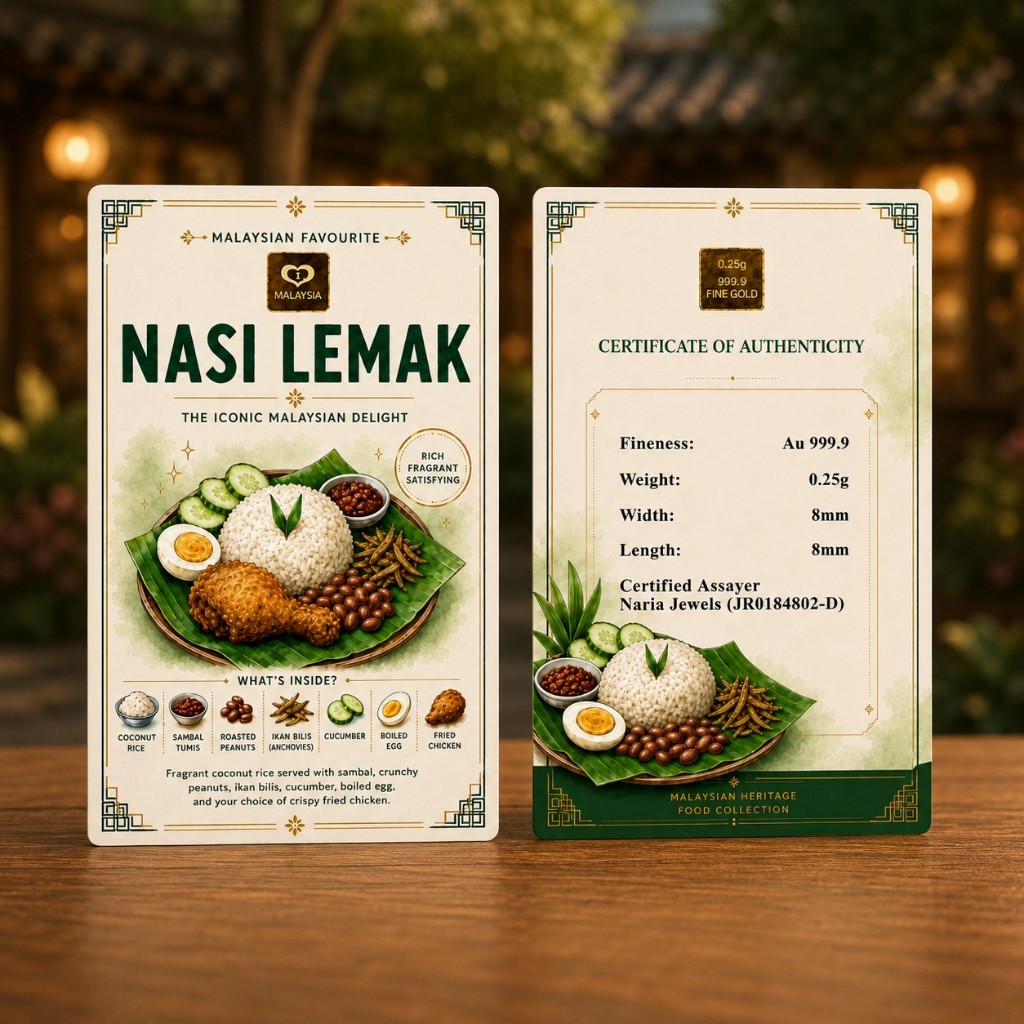 Naria 999.9/24K Gold Bar 0.25gm Nasi Lemak Design Food Series Gold Investment&hellip;