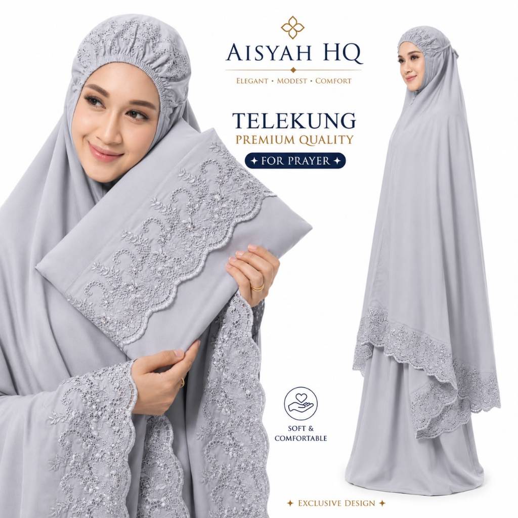 Telekung Muslimah Cotton Premium Bersulam | Telekung Solat Dewasa Include Exclusive Bag | Travel Prayer Set Ready Stock