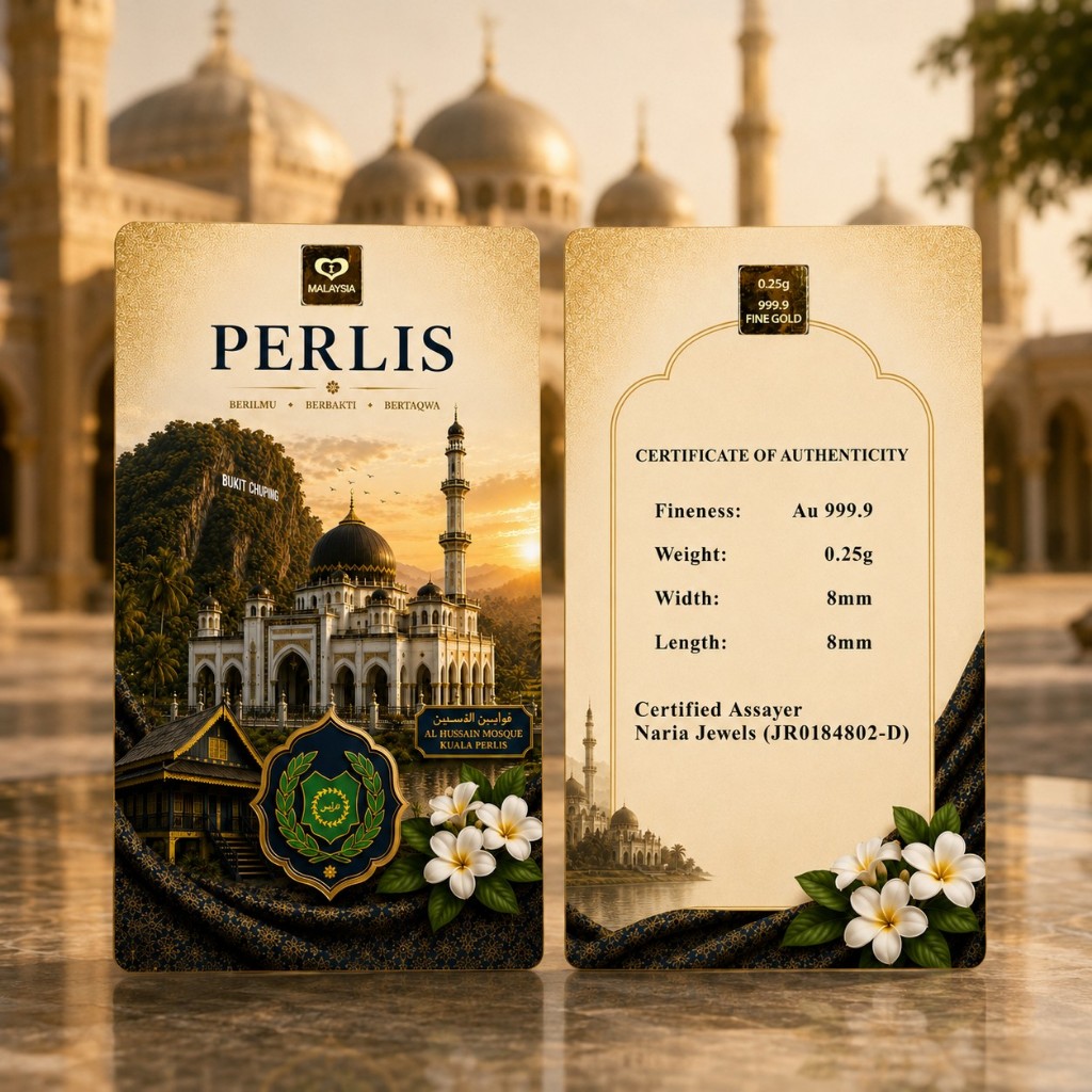 Naria 999.9/24K Gold Bar 0.25gm Negeri Perlis Design Malaysia Collection Pelaburan Emas&hellip;
