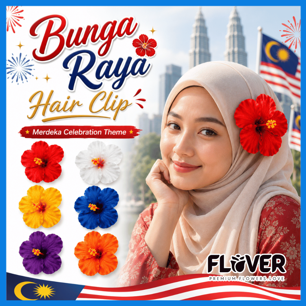 [1pcs] 9cm Bunga Raya Hair Clip for Hari Malaysia 16 Sept Celebration | Hari Malaysia Bunga Raya Hair Clip - Flover
