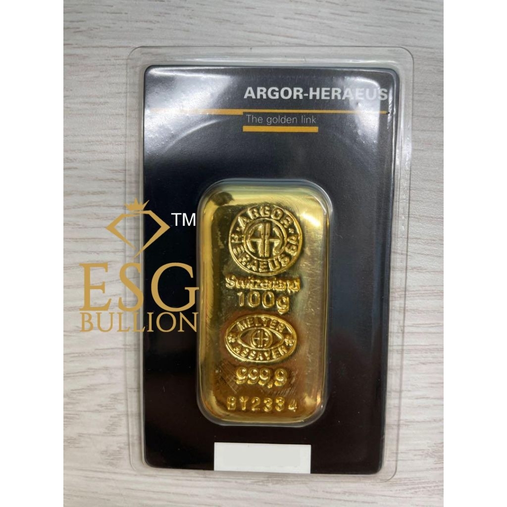 ORIGINAL100% ARGOR HERAEUS Gold Bar Cast 999.9 [100gram] !FREE GIFT SPECIAL BOX!