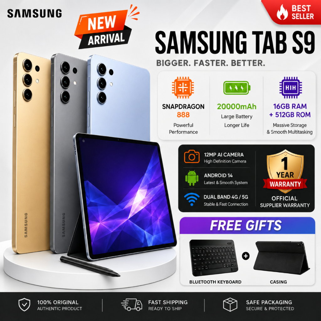 SAMSUNG TAB S9 11" inch Tablet | Android 14 |Snapdragon 888 | 16GB+512GB | 15000mAh | Dual SIM | Free Keyboard + Case