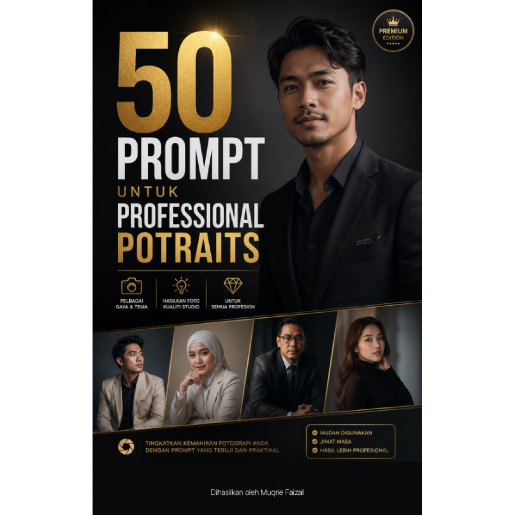 50 AI Portrait Prompt | Ebook Digital AI Gambar Profesional | ChatGPT Prompt Siap Guna