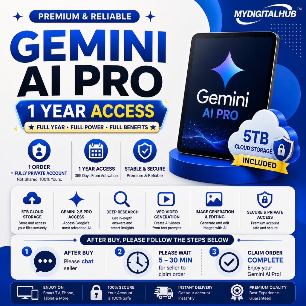 Google Gemini AI Pro Subscription + 5TB Storage.Full Features– Instant Delivery